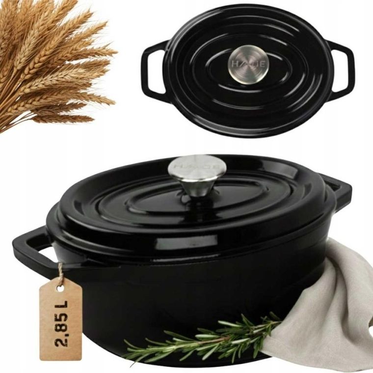 Hage, emaliowana brytfanna żeliwna, forma do chleba, czarna, 2,85l