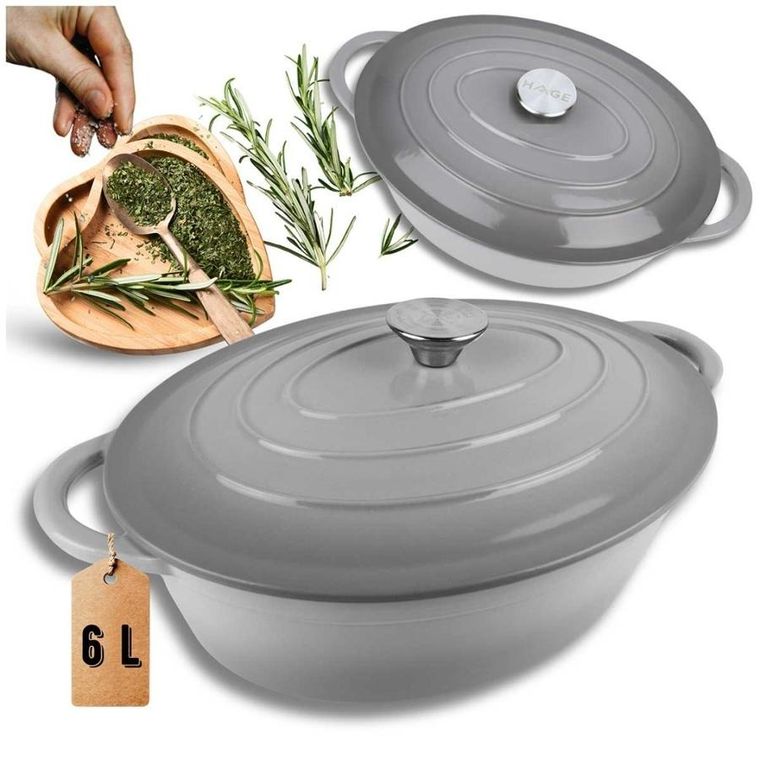Hage, emaliowana brytfanna, żeliwna, szara, 6l
