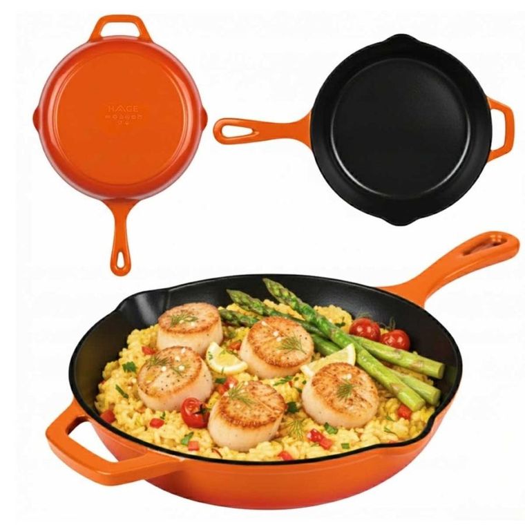 Hage, emaliowana patelnia żeliwna, pomarańczowa, 26 cm