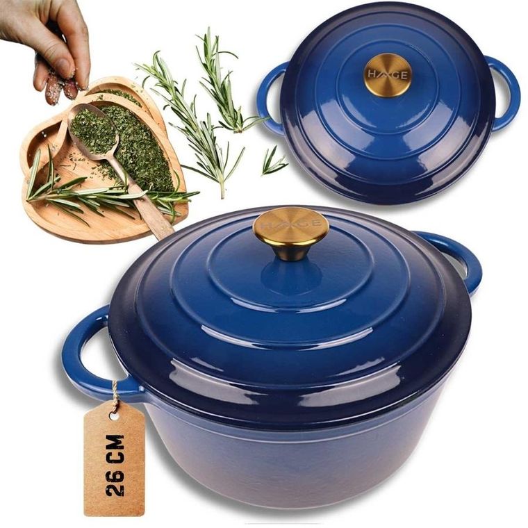 Hage, garnek żeliwny, emaliowany, niebieski, 22 cm, 3l