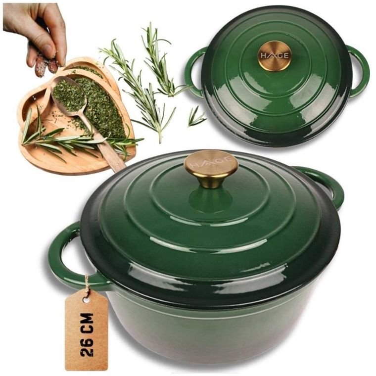 Hage, garnek żeliwny, emaliowany, zielony, 22 cm, 3l