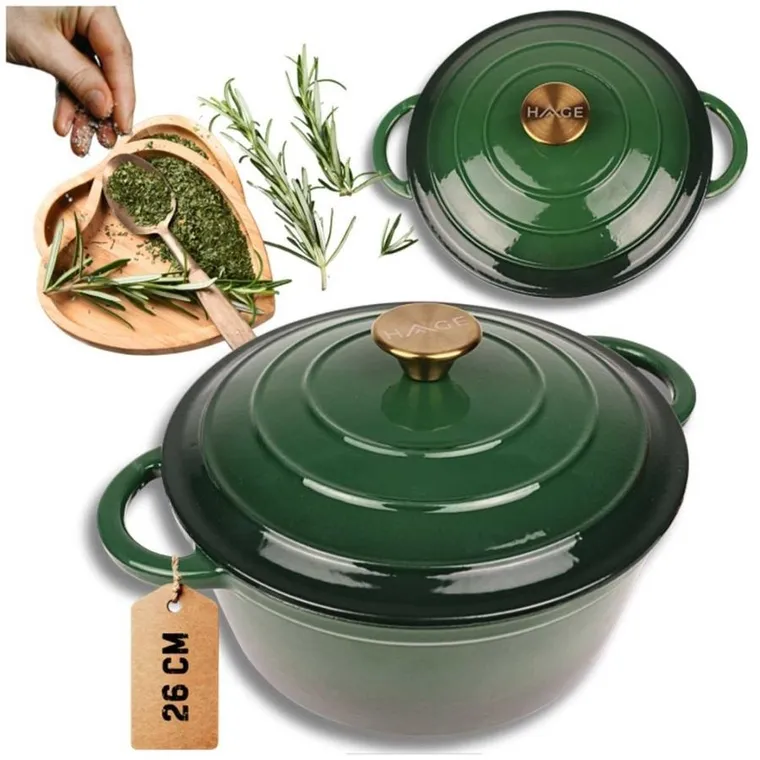 Hage, garnek żeliwny, emaliowany, zielony, 24 cm, 4l