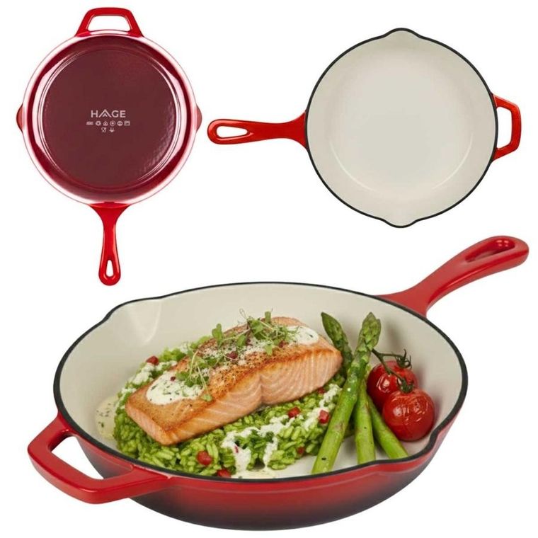 Hage, patelnia żeliwna, emaliowana, czerwona, 26 cm