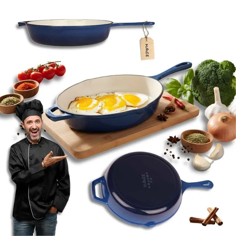 Hage, patelnia żeliwna, emaliowana, niebieska, 26 cm