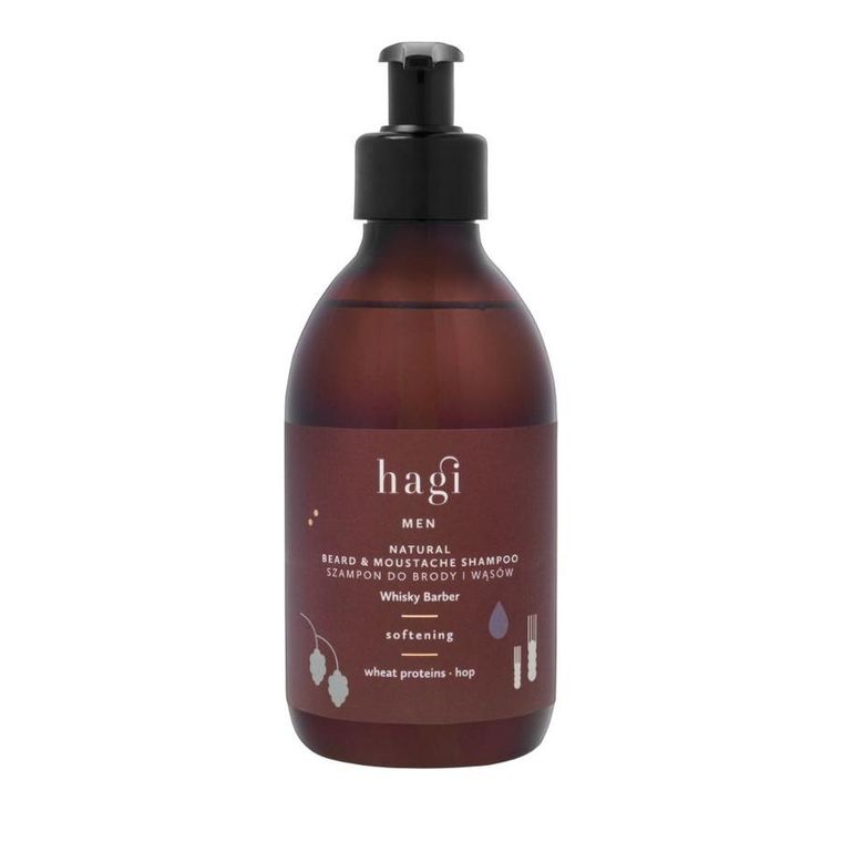Hagi Men, Whisky Barber, naturalny szampon do brody i wąsów, 300 ml