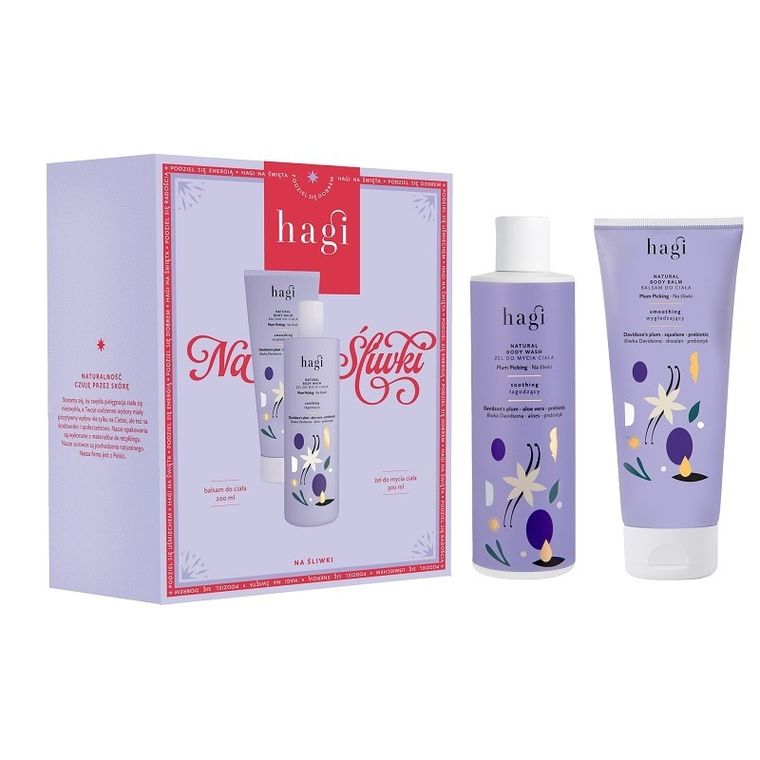 Hagi, Na Śliwki, zestaw: balsam do ciała, 200 ml + żel do mycia ciała, 300 ml