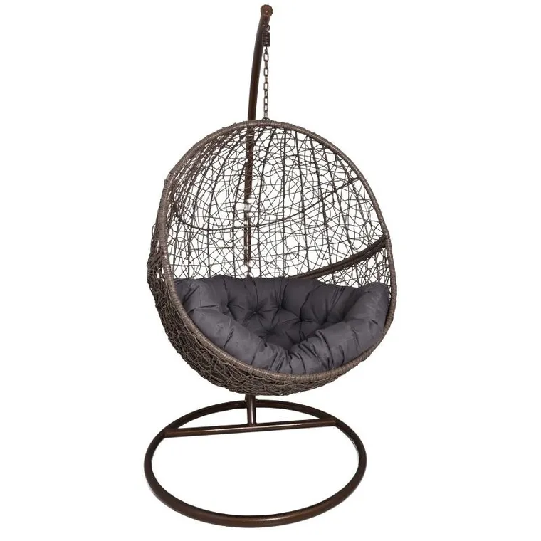 HaloFuture, fotel wiszący, kokon, huśtawka, brązowy, szara poduszka