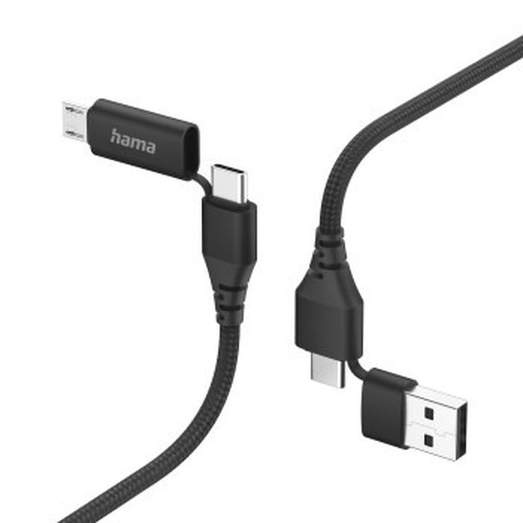 Hama, adapter 4w1 type-c, micro USB, gniazdo USB-a, 1m, czarny