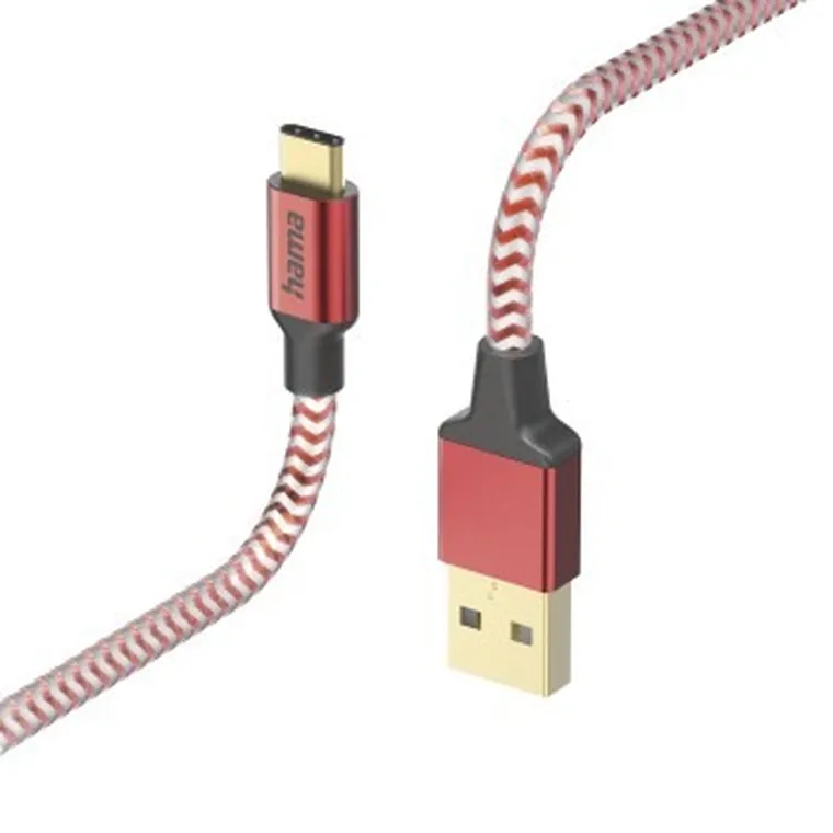 Hama, kabel ładujący/data, reflected, USB type-c - USB-a, 1.5m, czerwony