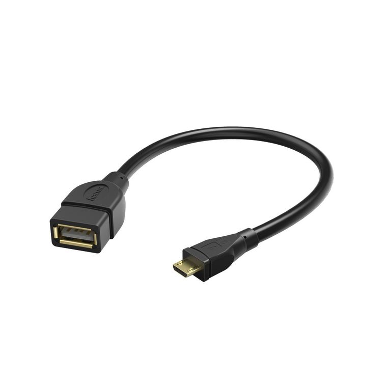 Hama, kabel OTG USB A gniazdo / micro B wtyk, 15 cm, czarny
