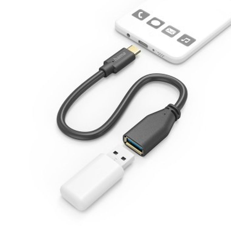 Hama, kabel przejściowy otg, USB, 30 a, USB, type-c, wtyk, 15 cm, czarny
