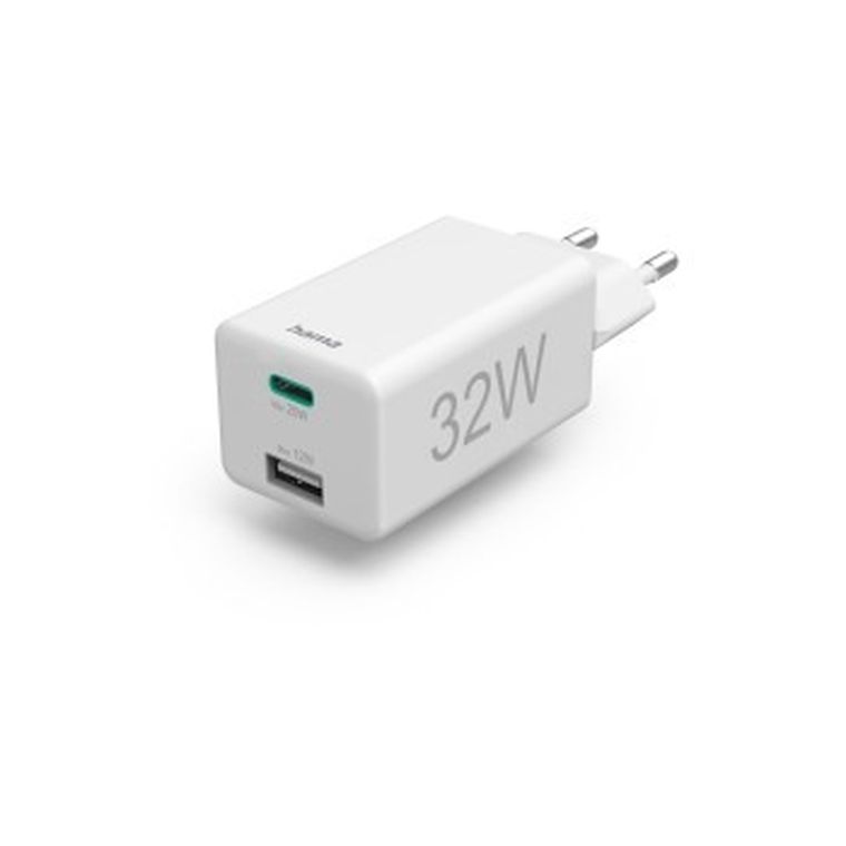 Hama, ładowarka do telefonu mini 32w, pd/qc, 1x USB-c, 1x USB-a), biała