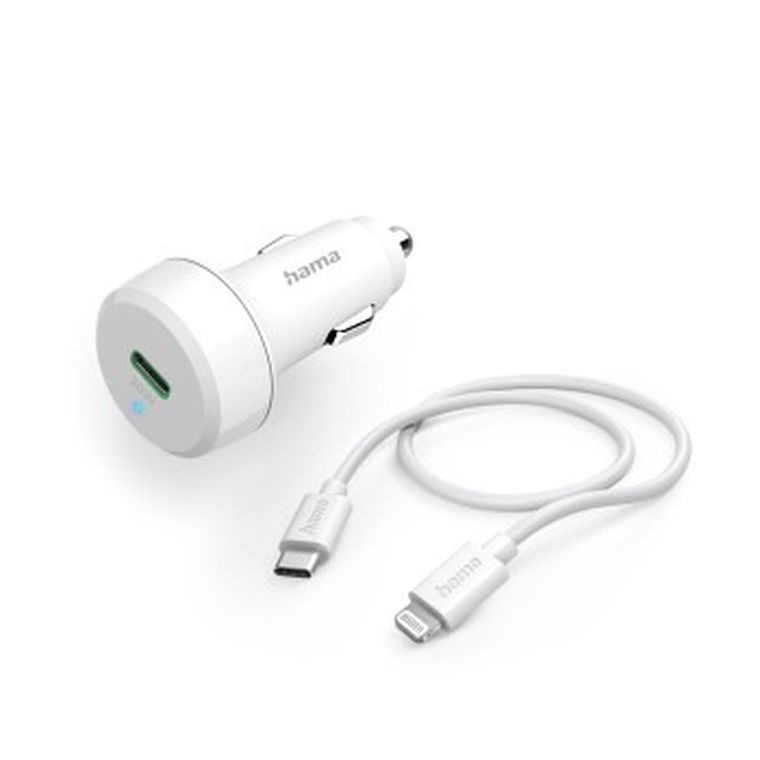 Hama, Qualcomm, ładowarka samochodowa USB-C, 20W, lightning, biała