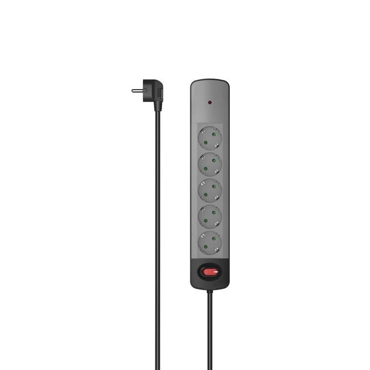 Hama, Schuko, listwa antyprzepięciowa, 5 gniazdek, czarno-szara 1,5 m