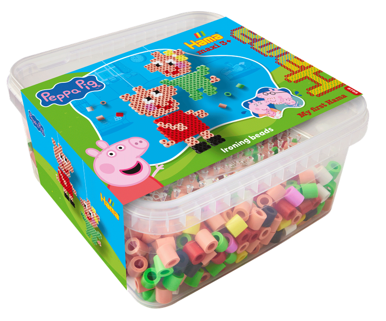 Hama, Świnka Peppa, maxi koraliki do prasowania z podstawką, 900 szt.