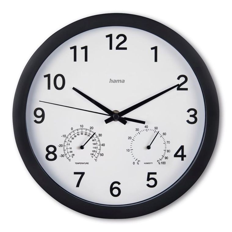 Hama, zegar ścienny, malta, termometr higrometr, średnica 25 cm, czarny
