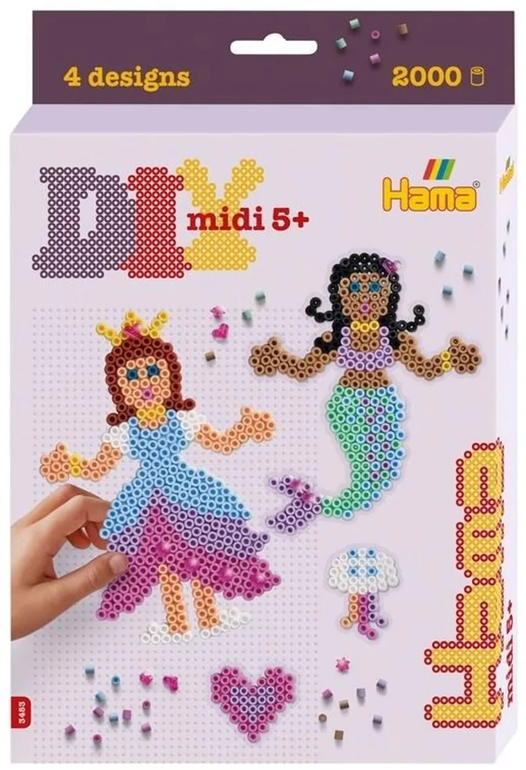 Hama, zestaw: koraliki do prasowania + plansza, księżniczka i syrenka