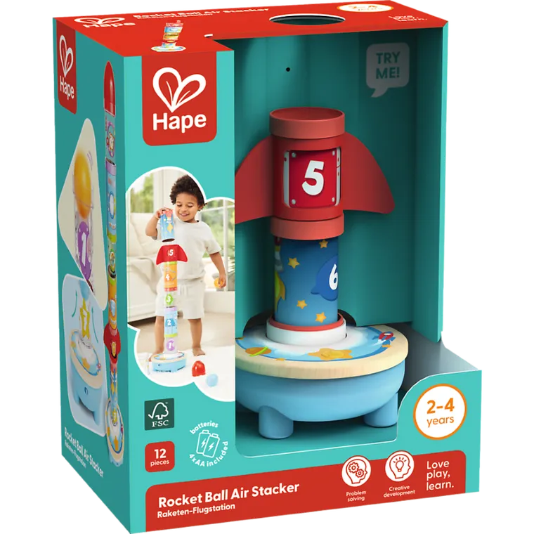 Hape, Rakieta, wieża, układanka z piłeczkami, interkatywna, 12 elementów