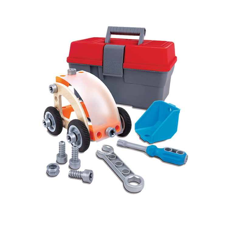 Hape, zestaw samochodowy, klocki konstrukcyjne, 37 elementy