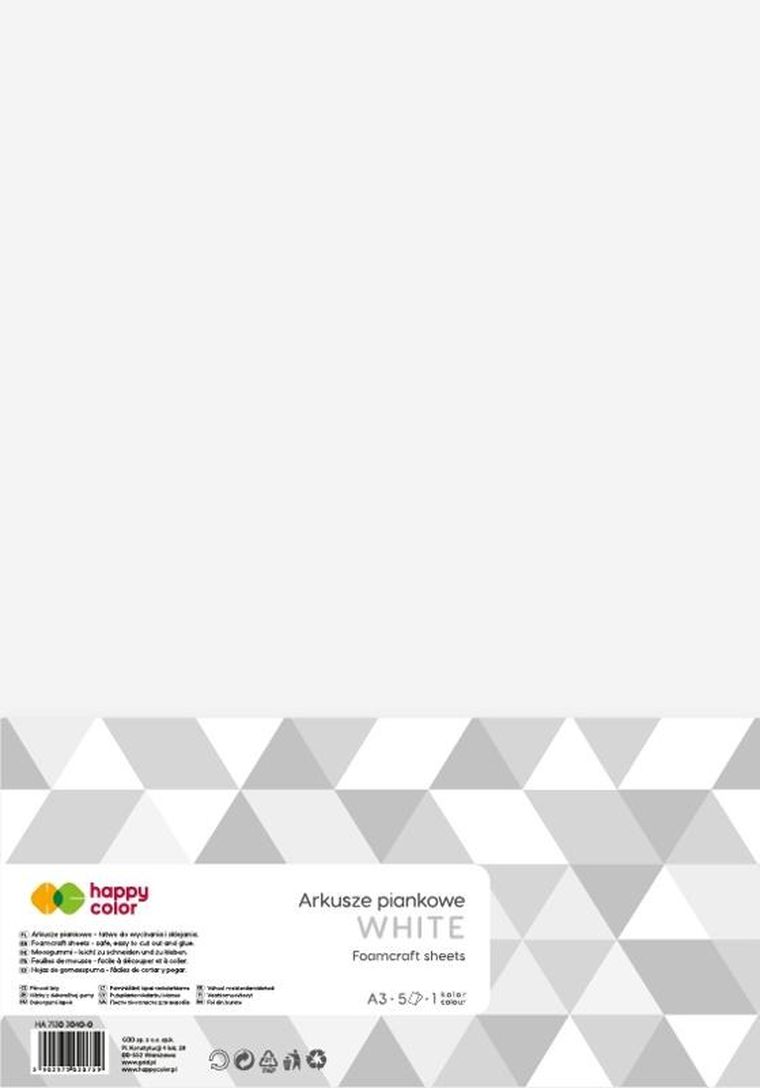 Happy Color, arkusze piankowe, A3, 5 arkuszy, białe