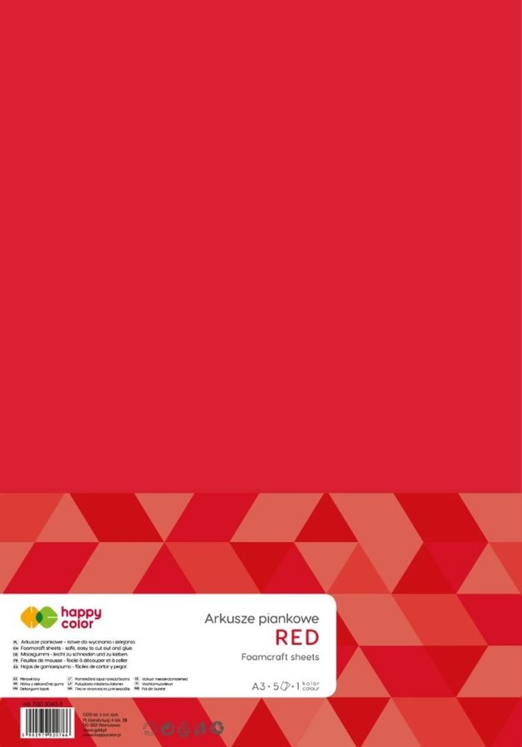 Happy Color, arkusze piankowe A3, czerwone, 5 szt.