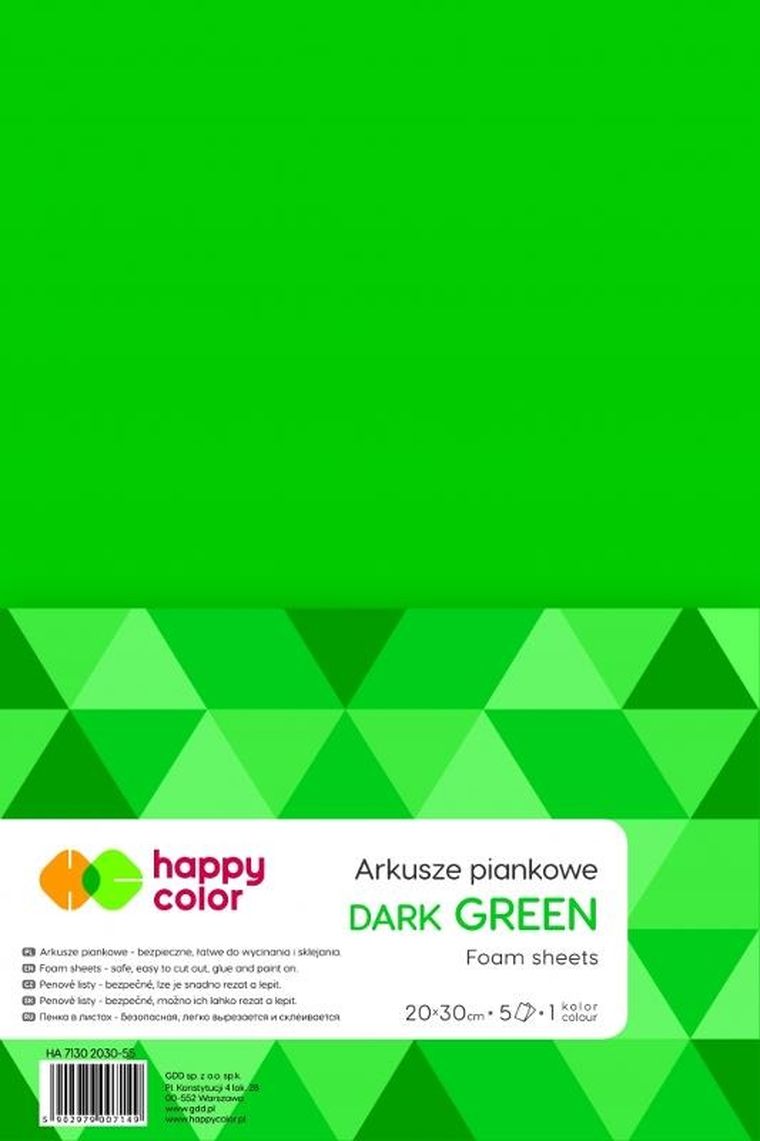 Happy Color, arkusze piankowe, A4, ciemnozielone, 5 arkuszy