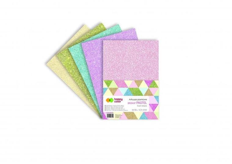 Happy Color, arkusze piankowe, brokatowe, Pastel, A4, 5 arkuszy