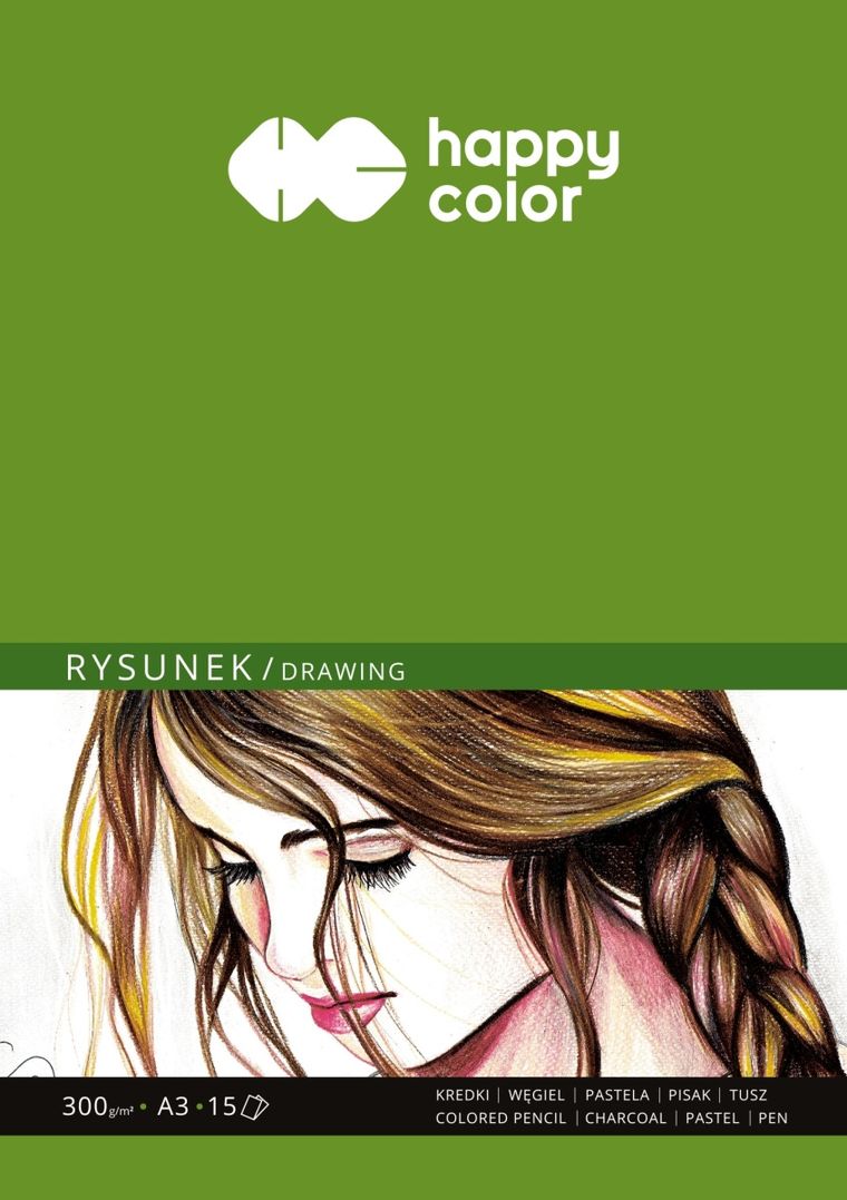 Happy Color, blok do rysunku, art, biały, A3, 15 arkuszy, 300g