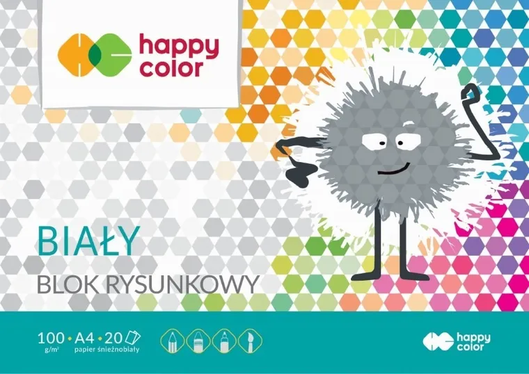 Happy Color, blok rysunkowy biały A4, 20 kartek, 100g