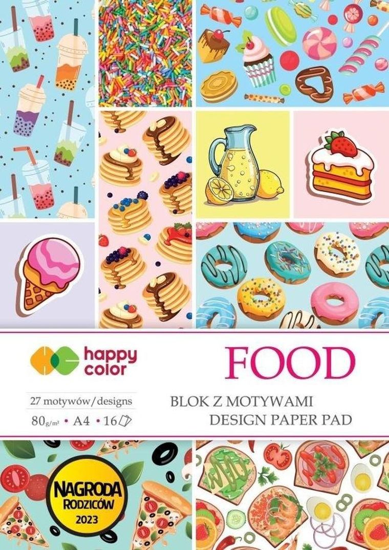 Happy Color, blok z motywami, A4, 16 arkuszy, food