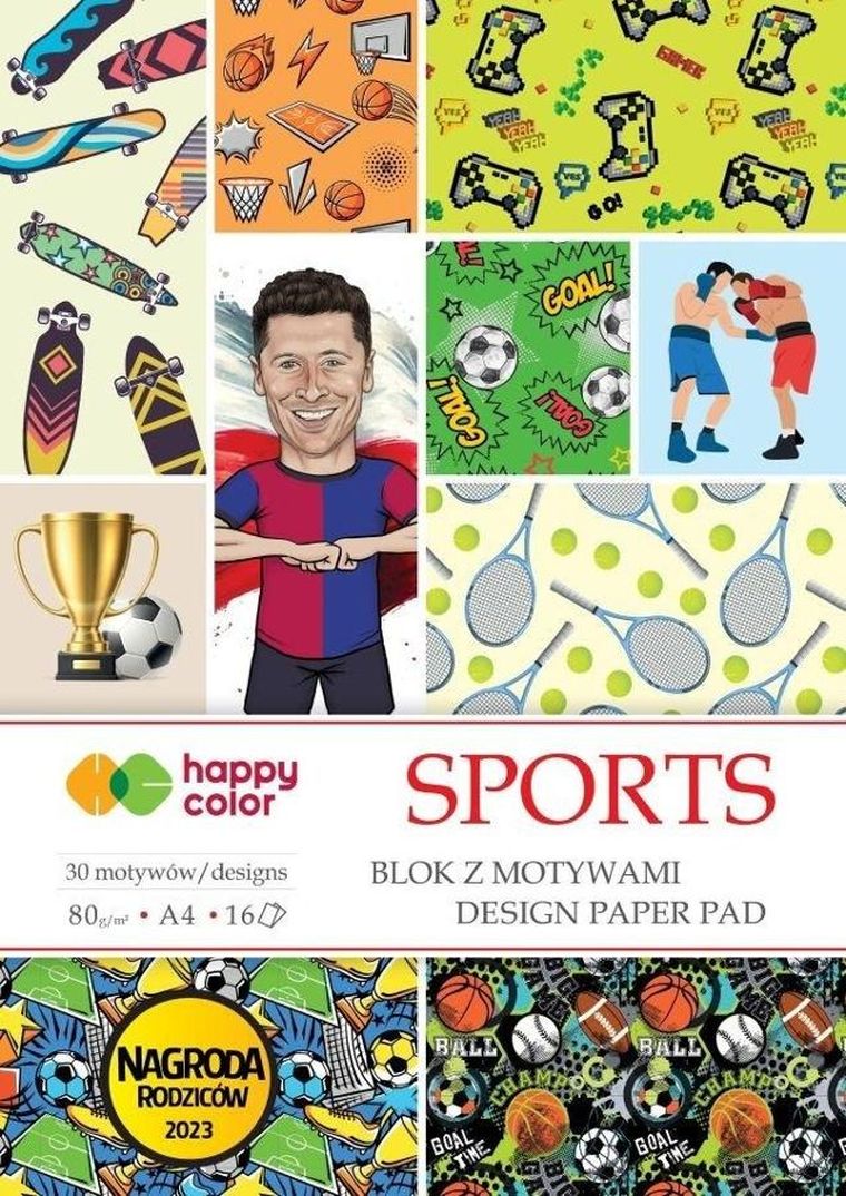 Happy Color, blok z motywami, A4, 16 arkuszy, sports