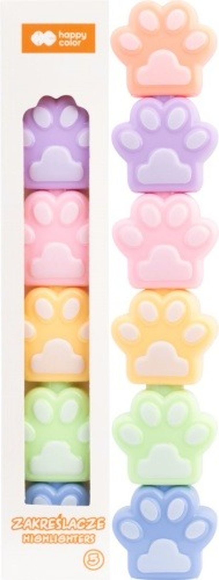 Happy Color, Cat&Dog, zakreślacze, Łapka, Fluo, 5 szt.