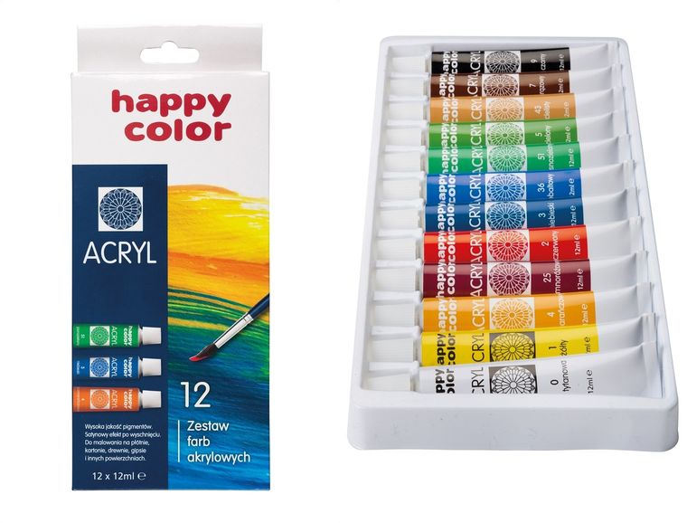 Happy Color, farba akrylowa, 12 kolorów x 12 ml