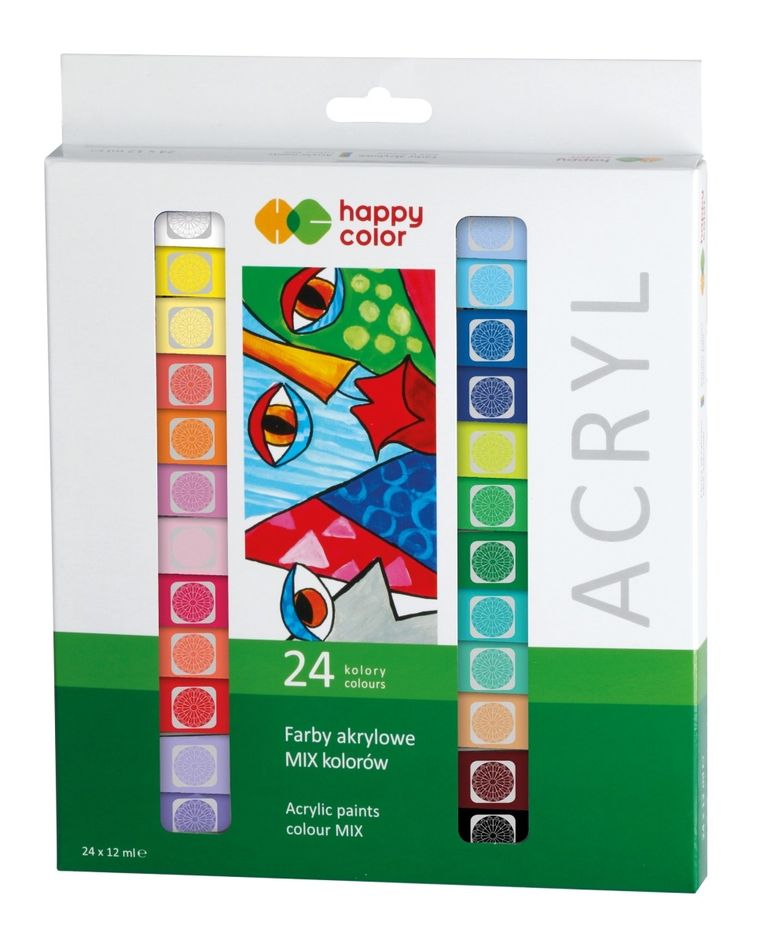Happy Color, farba akrylowa, 24 kolory, 12 ml, zestaw kolorystyczny