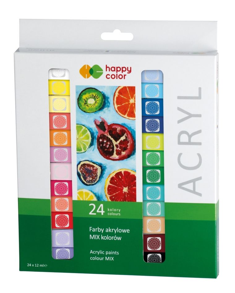 Happy Color, farba akrylowa, 24 kolory, 12 ml, zestaw kolorystyczny