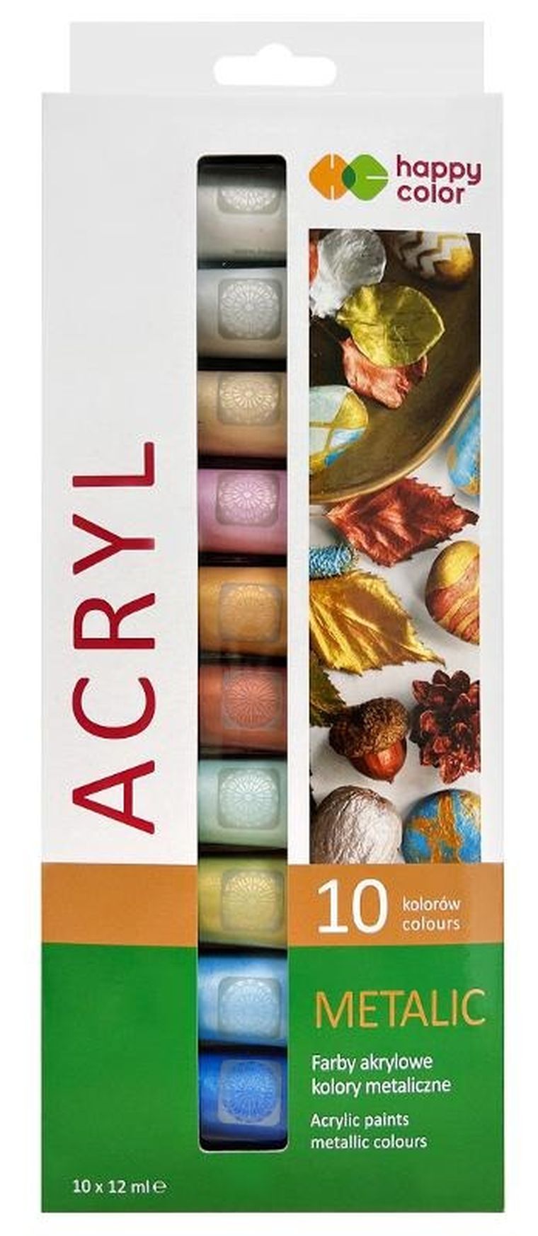 Happy Color, farba akrylowa, metaliczna, 10 kolorów, 12 ml