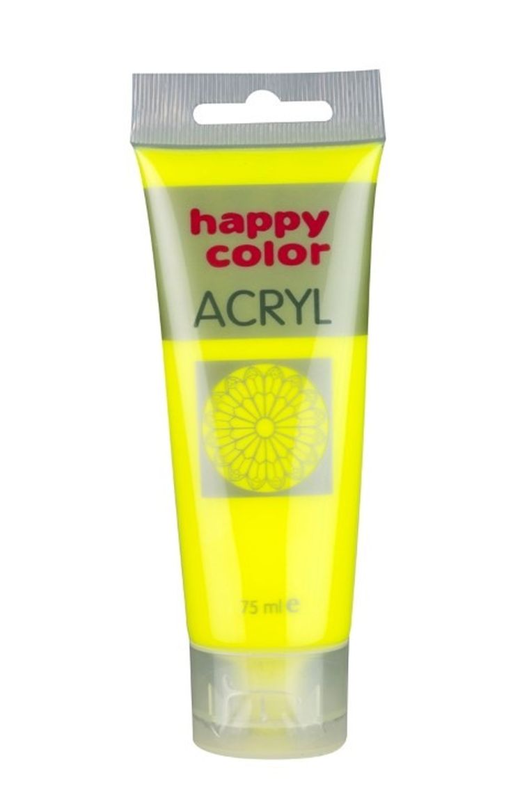 Happy Color, farba akrylowa, żółta fluo, 75 ml