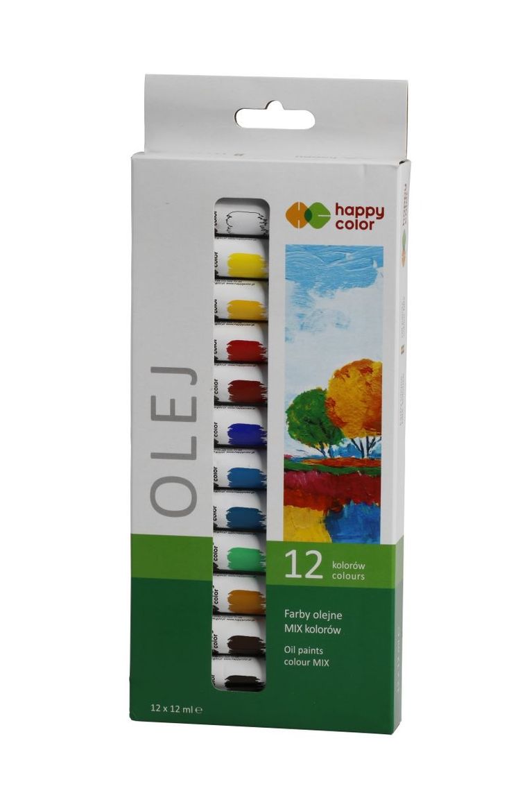 Happy Color, farba olejna mix, 12 ml, zestaw, 12 kolorów
