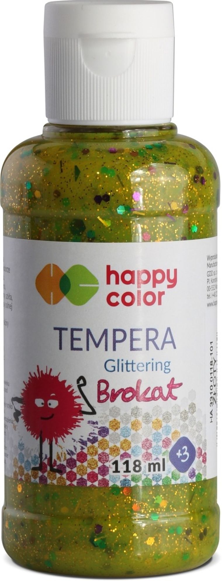 Happy Color, farba tempera, brokatowa, złoty, 118 ml