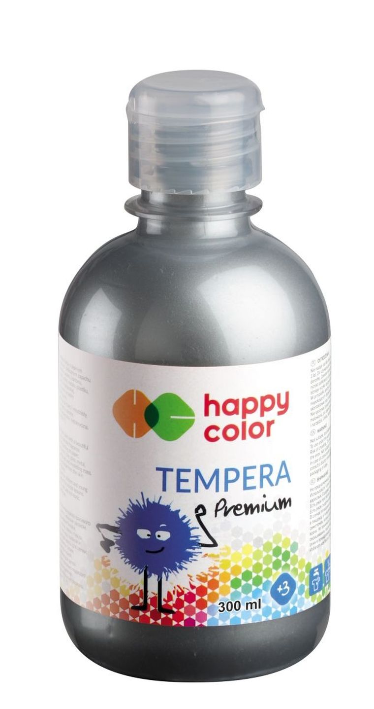 Happy Color, farba tempera, premium, srebrny, 300 ml