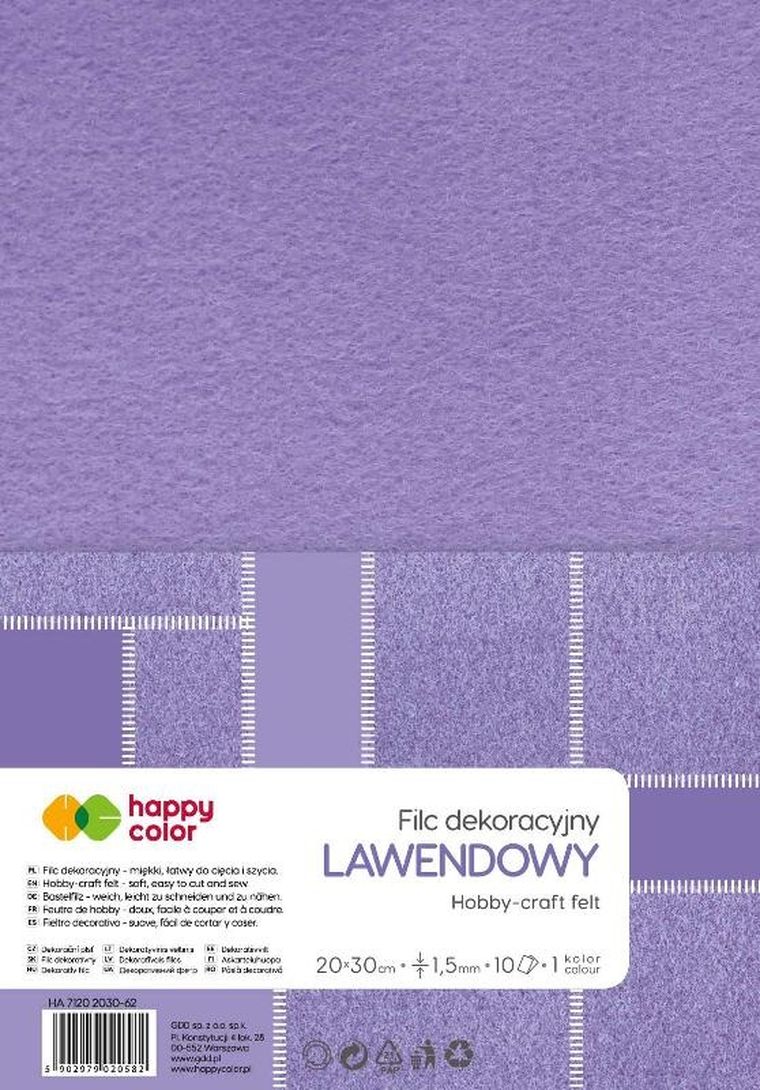 Happy Color, filc dekoracyjny, 1.5 mm, 20-30 cm, 5 arkuszy, lawendowy