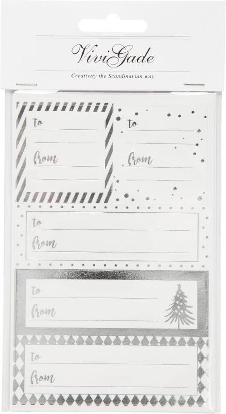 Happy Color, naklejki świąteczne na prezenty, srebrno-białe