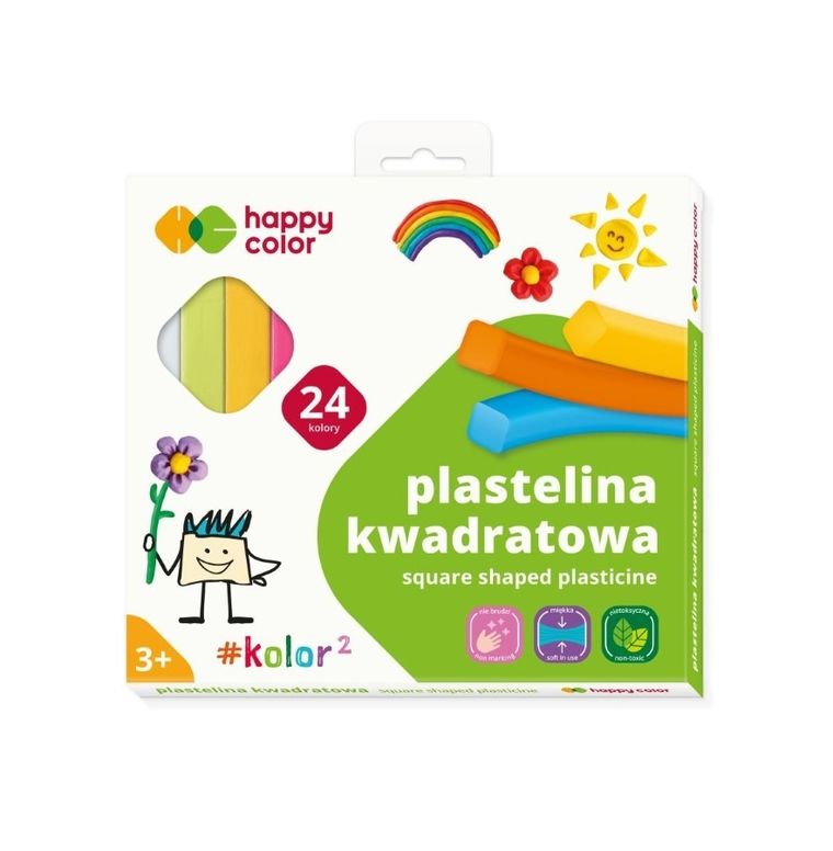 Happy Color, plastelina szkolna kwadratowa, 24 kolory
