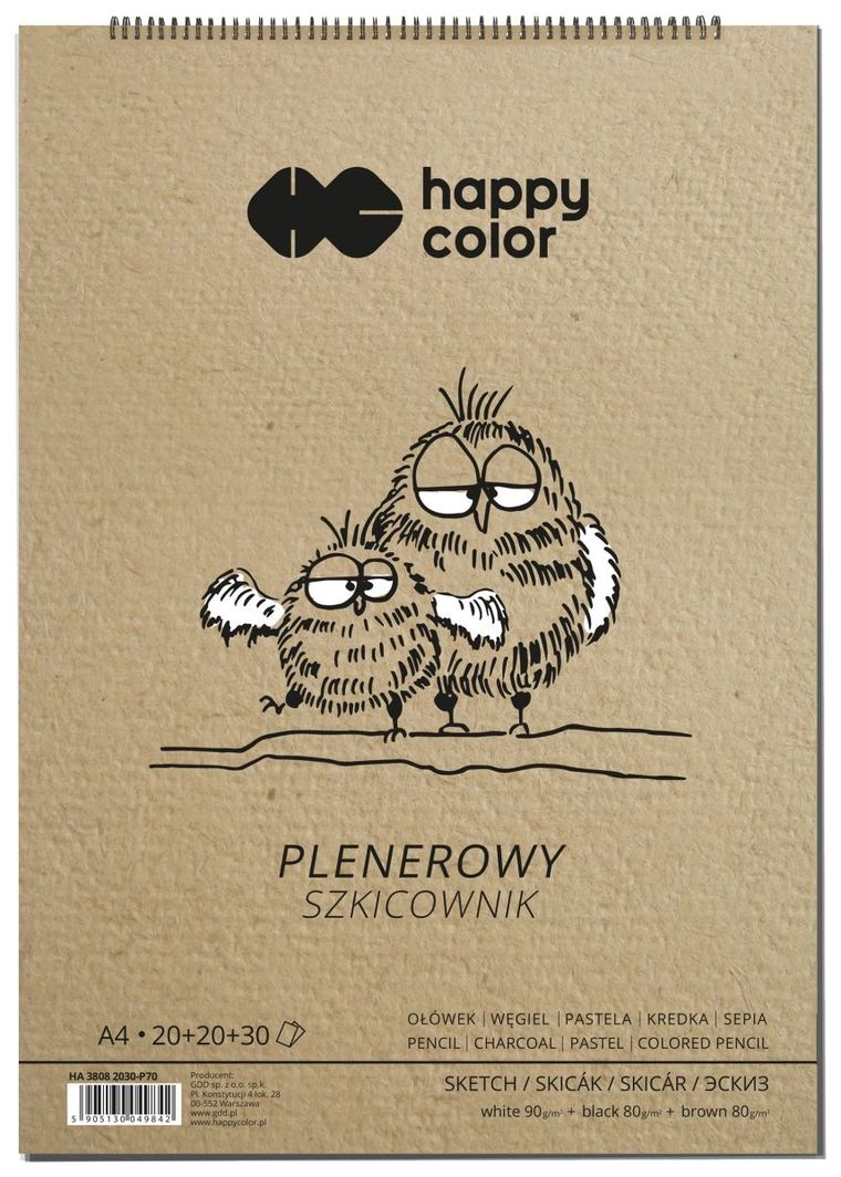 Happy Color, plenerowy szkicownik na spirali A4, 80/90g, 70 arkuszy