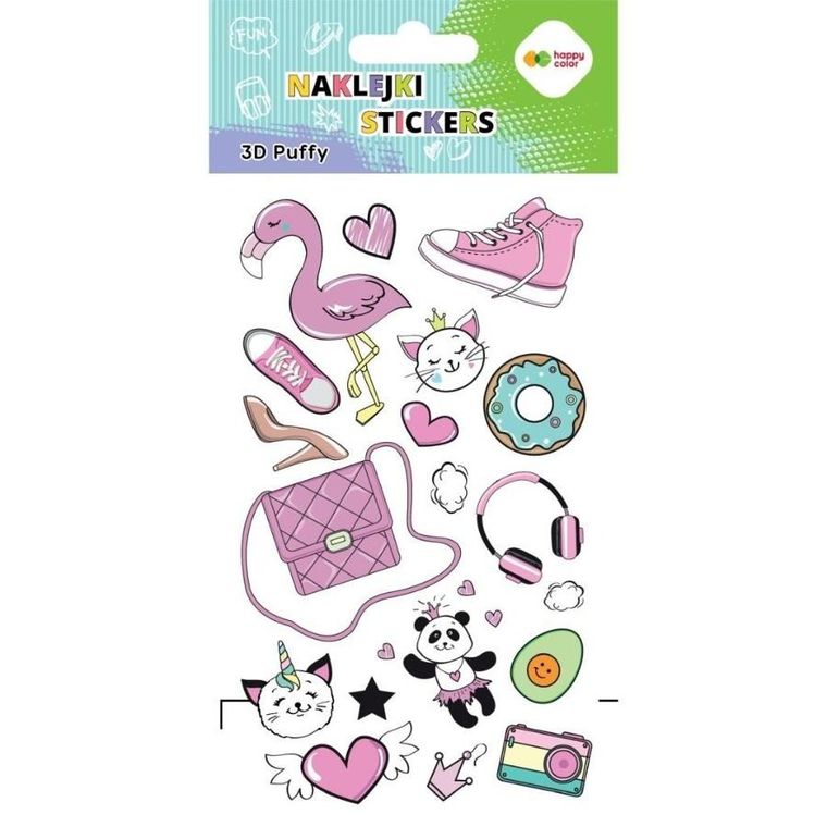 Happy Color, Puffy, naklejki 3D, Funky Pink, 10-20 cm
