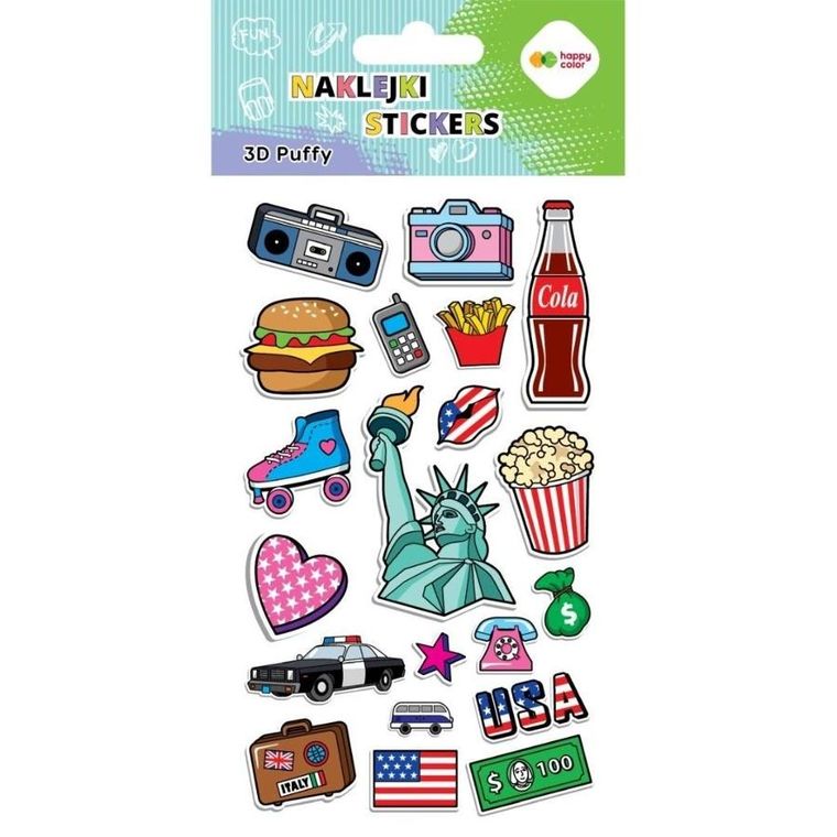 Happy Color, Puffy, naklejki 3D, Funky Usa, 10-20 cm