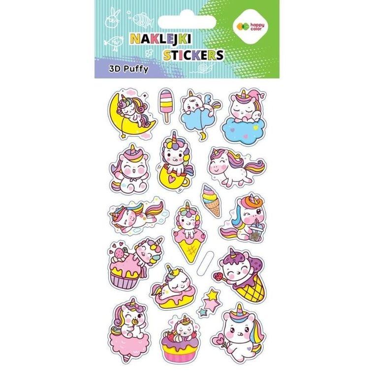 Happy Color, Puffy, naklejki 3D, Unicorns, 10-20 cm