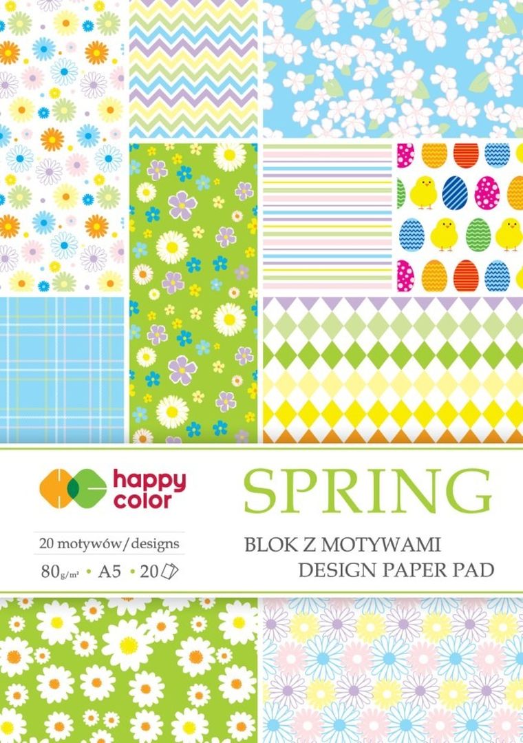 Happy Color, Spring, blok z motywami, A5, 80g, 20 motywów, 20 arkuszy