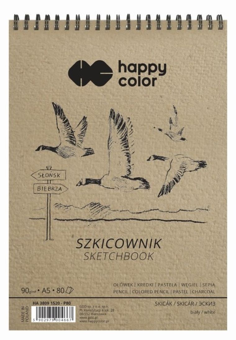 Happy Color, szkicownik A5 na spirali, ptaki, biały, 90g, 80 arkuszy