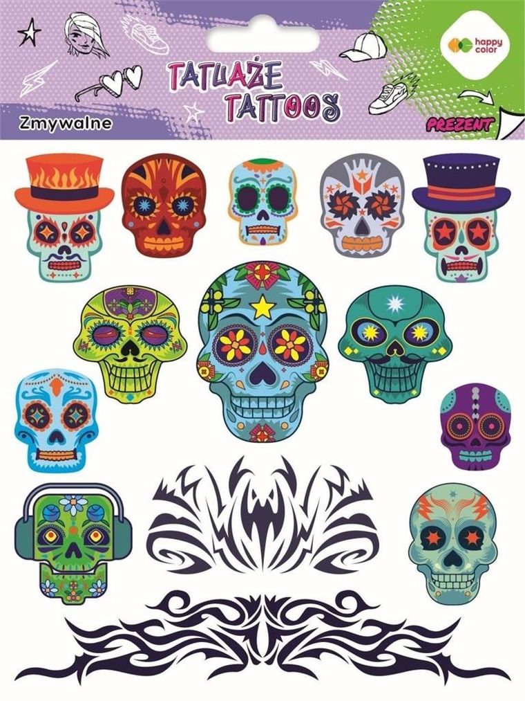 Happy Color, tatuaże zmywalne, Blue skulls